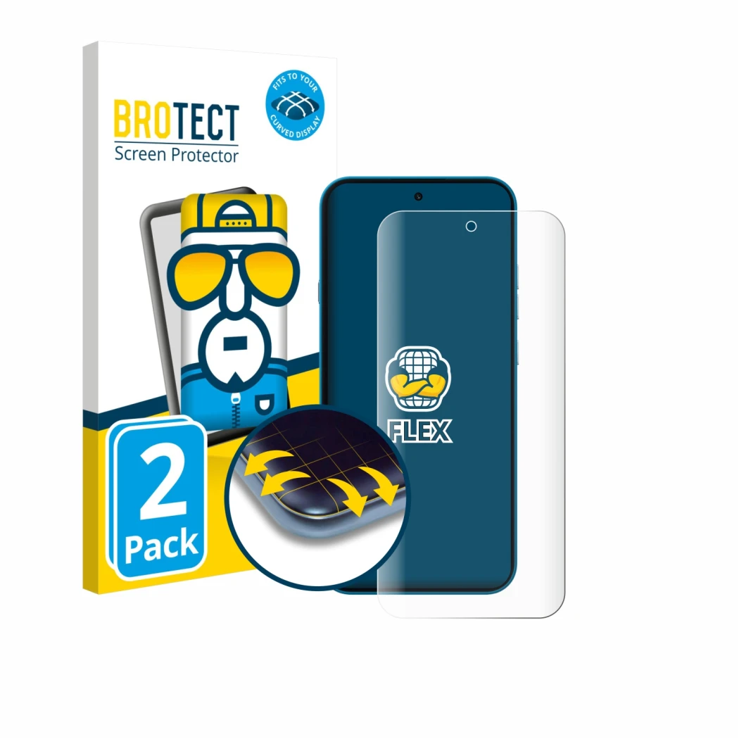 Front side of a product packaging with the brand logo BROTECT. Next to it is the device Nothing Phone (4a) shown with the corr