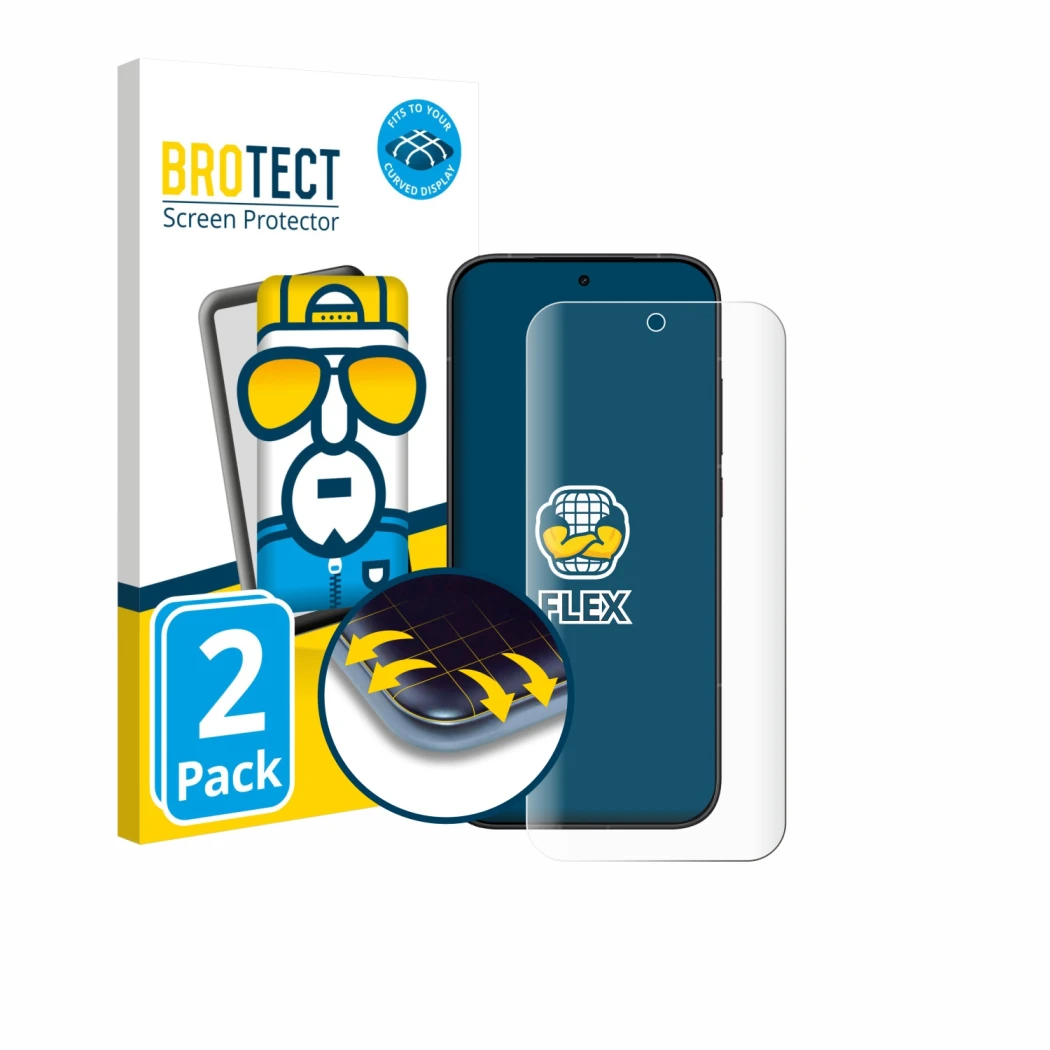 Front side of a product packaging with the brand logo BROTECT. Next to it is the device Xiaomi Poco X8 Pro shown with the corr