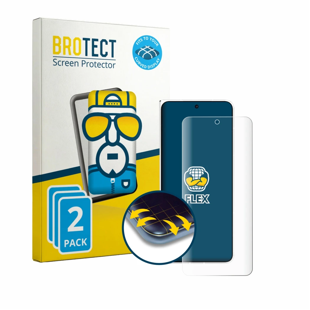 Front side of a product packaging with the brand logo BROTECT. Next to it is the device Oppo Find N6 shown with the correspond