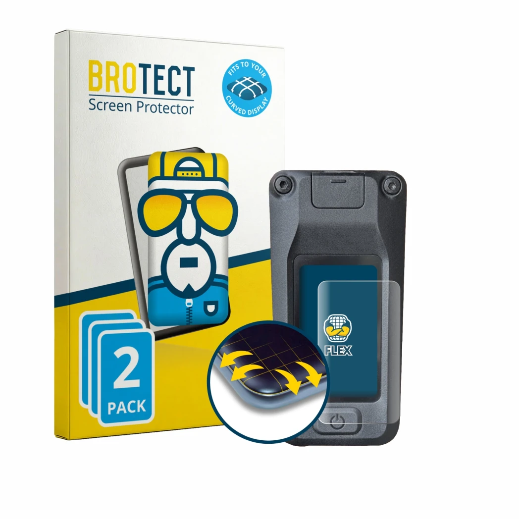 Front side of a product packaging with the brand logo BROTECT. Next to it is the device Amflow DJI Avinox shown with the corre
