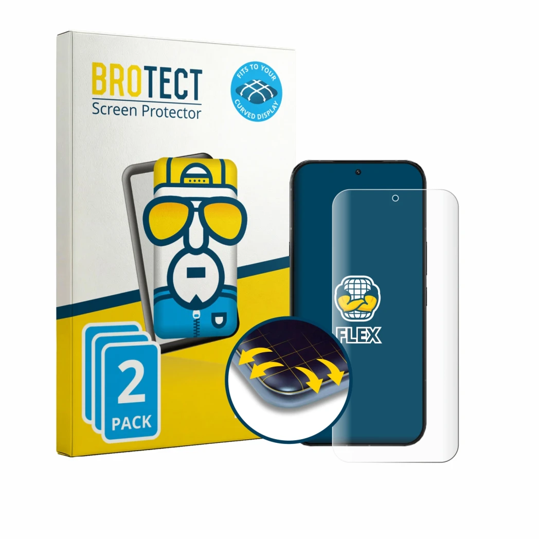 Front side of a product packaging with the brand logo BROTECT. Next to it is the device Infinix Note 60 Ultra shown with the c