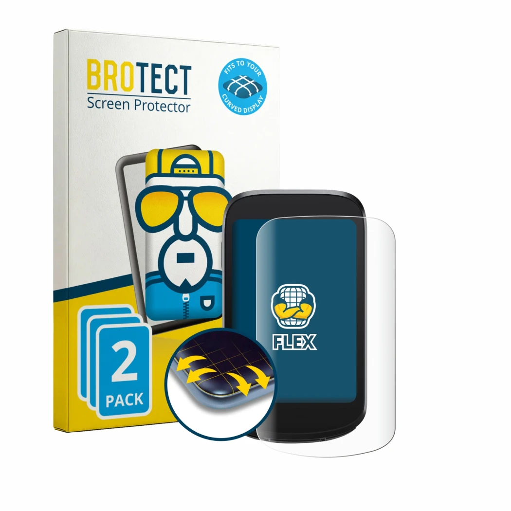 Front side of a product packaging with the brand logo BROTECT. Next to it is the device iGPSPORT BSC500 shown with the corresp