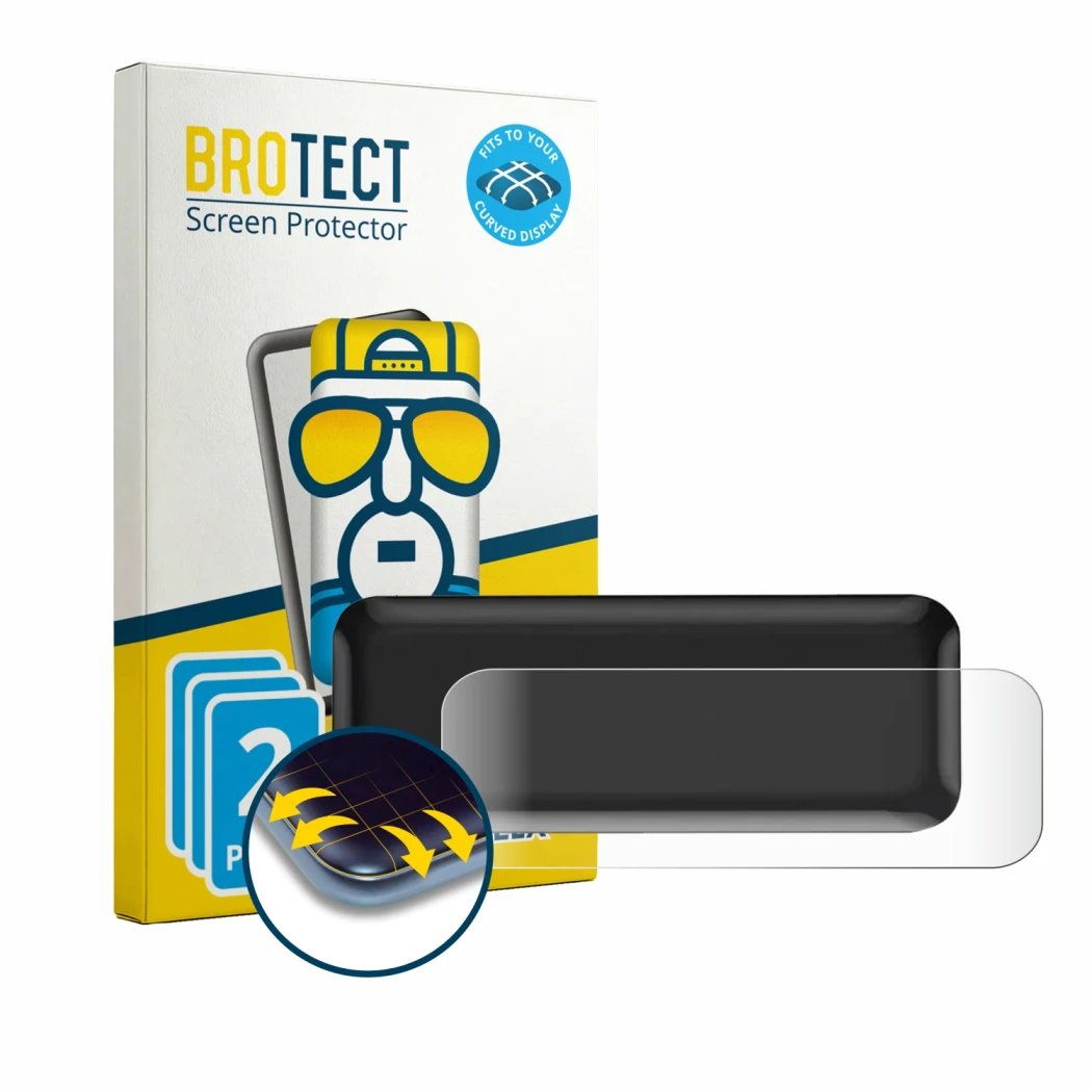 Front side of a product packaging with the brand logo BROTECT. Next to it is the device Navee V25i Pro shown with the correspo