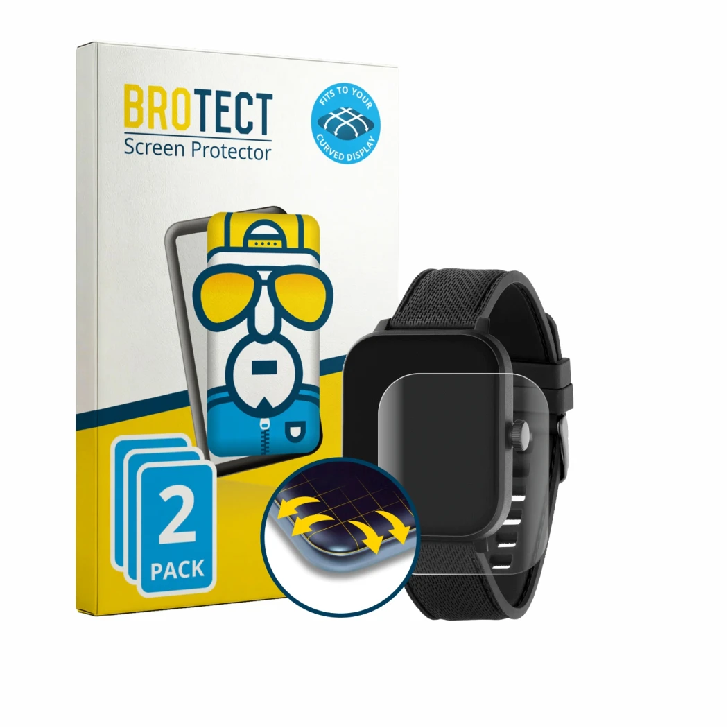 Front side of a product packaging with the brand logo BROTECT. Next to it is the device Reflex Active Venture 400 S AMOLED sho