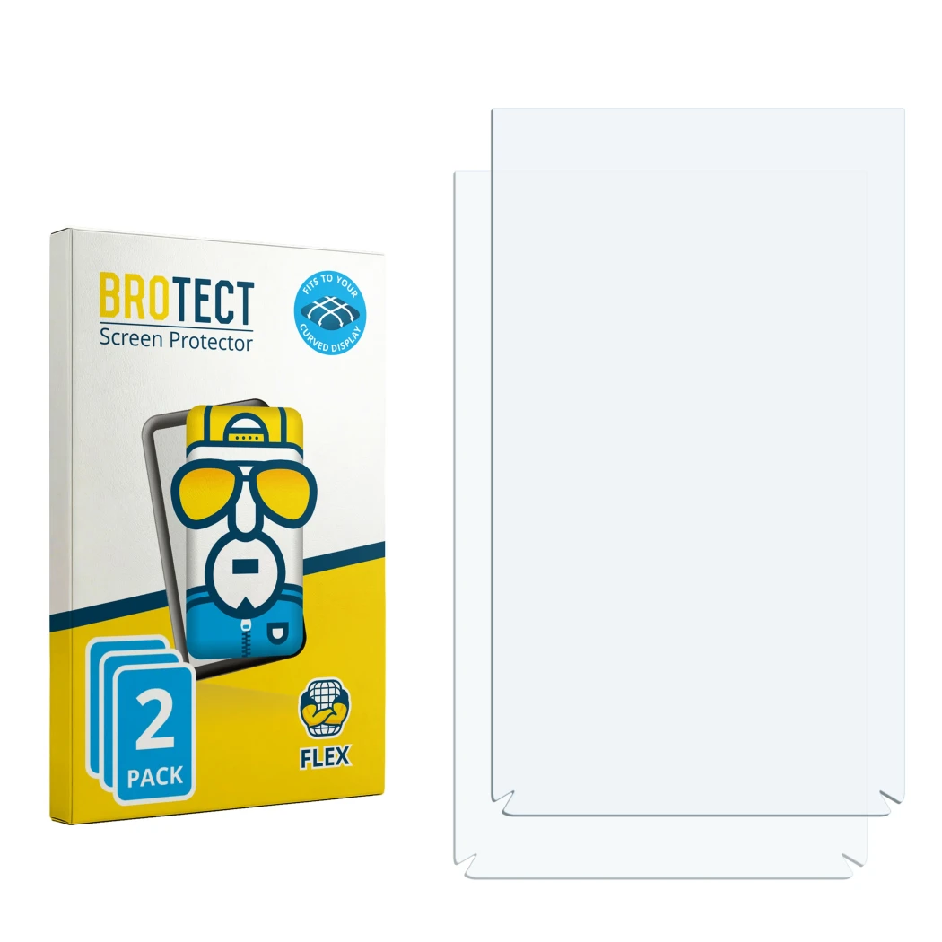 Front side of a product packaging with the brand logo BROTECT. Next to it is the corresponding screen protector.