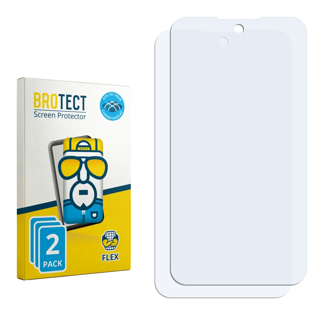 Front side of a product packaging with the brand logo BROTECT. Next to it is the corresponding screen protector.