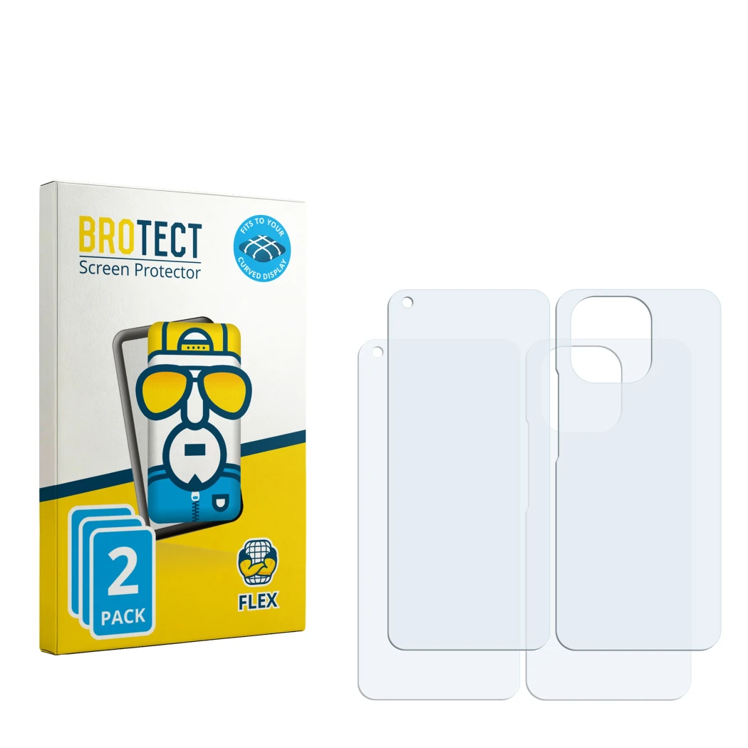Front side of a product packaging with the brand logo BROTECT. Next to it is the corresponding screen protector.