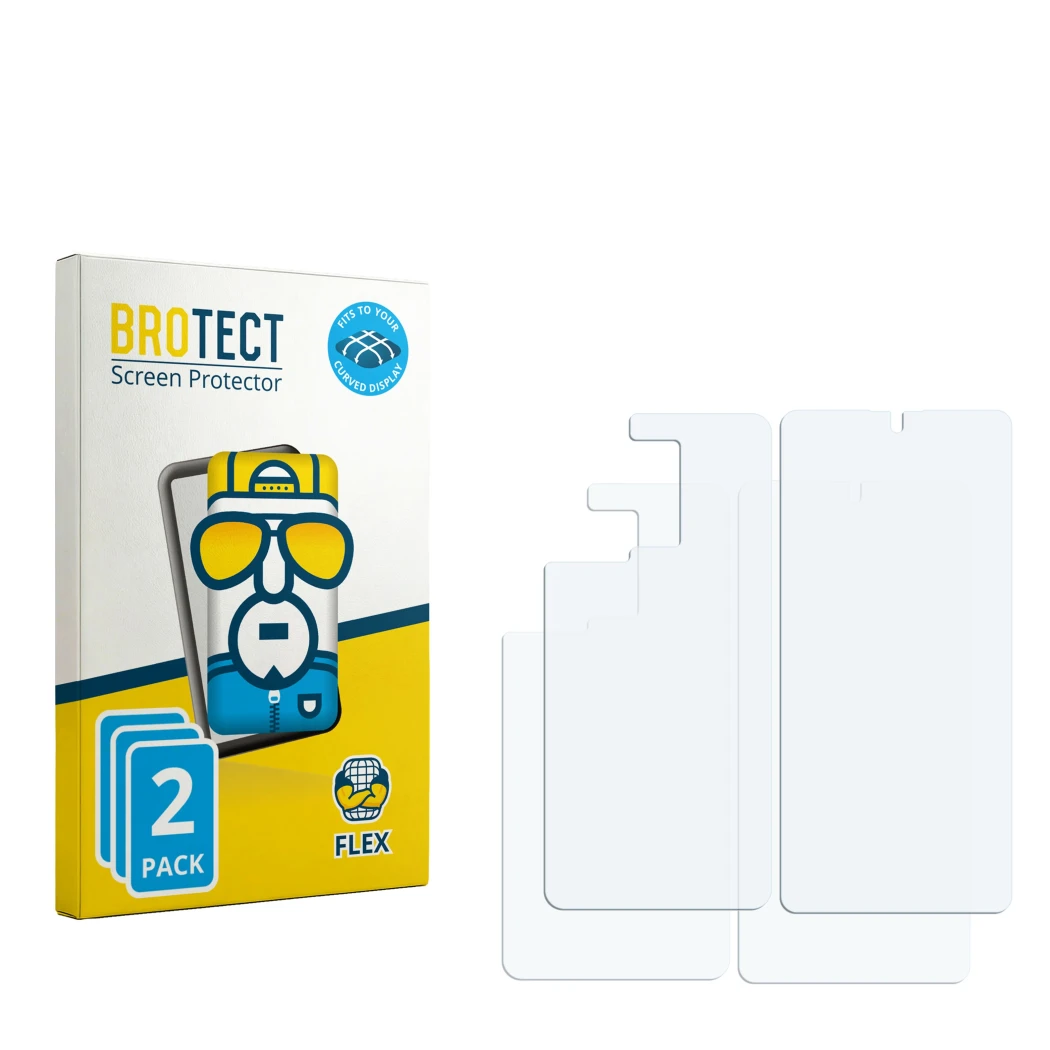 Front side of a product packaging with the brand logo BROTECT. Next to it is the corresponding screen protector.