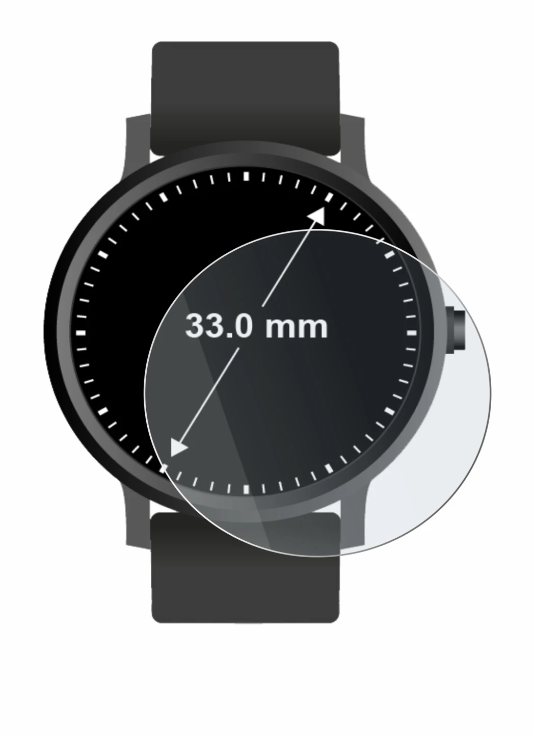 Image of the device Watches (Circular, ø: 33 mm) with a wide variety of screen protectors.