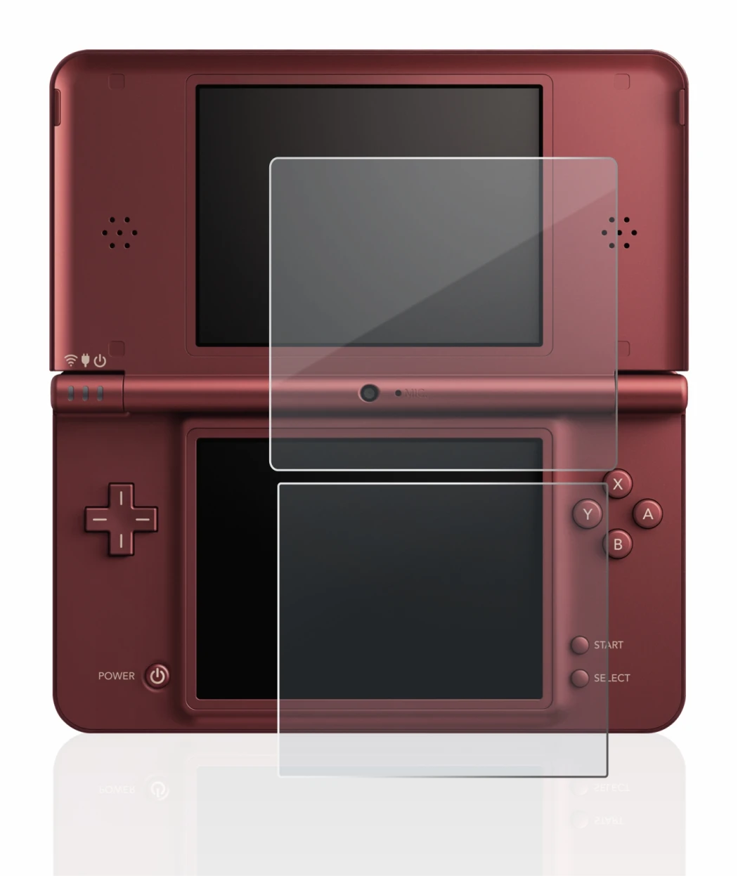 Image of the device Nintendo DSi XL with a wide variety of screen protectors.