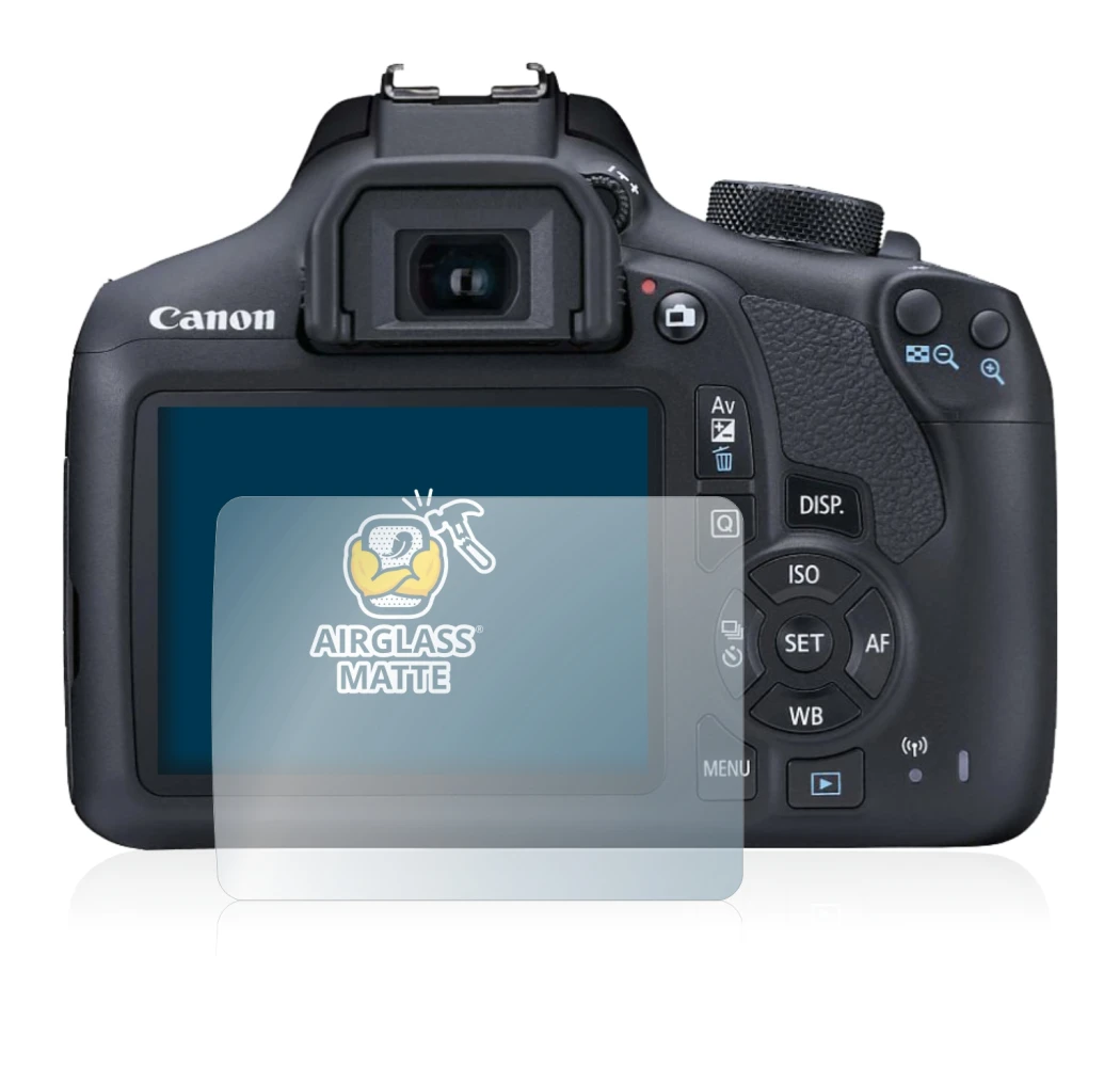 Image of the device Canon EOS 1300D with a wide variety of screen protectors.