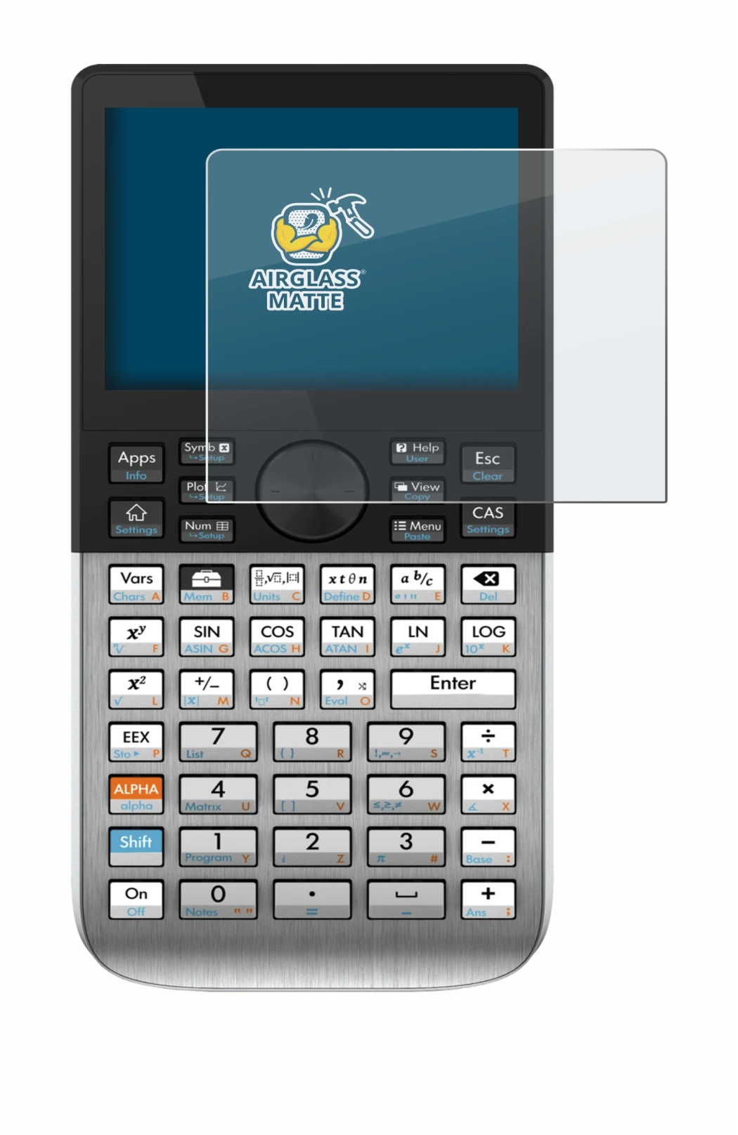 Image of the device HP Prime with a wide variety of screen protectors.