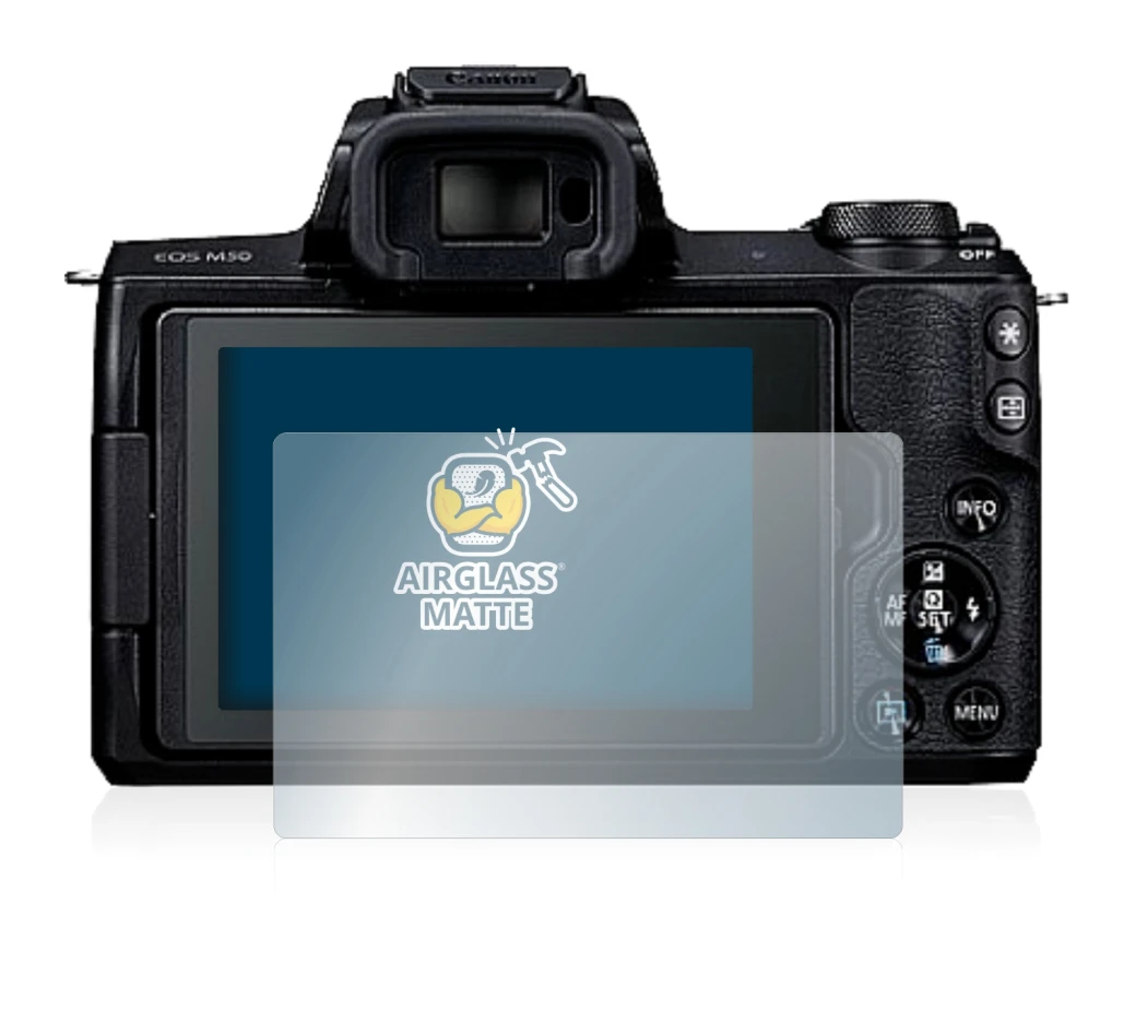 Image of the device Canon EOS M50 with a wide variety of screen protectors.