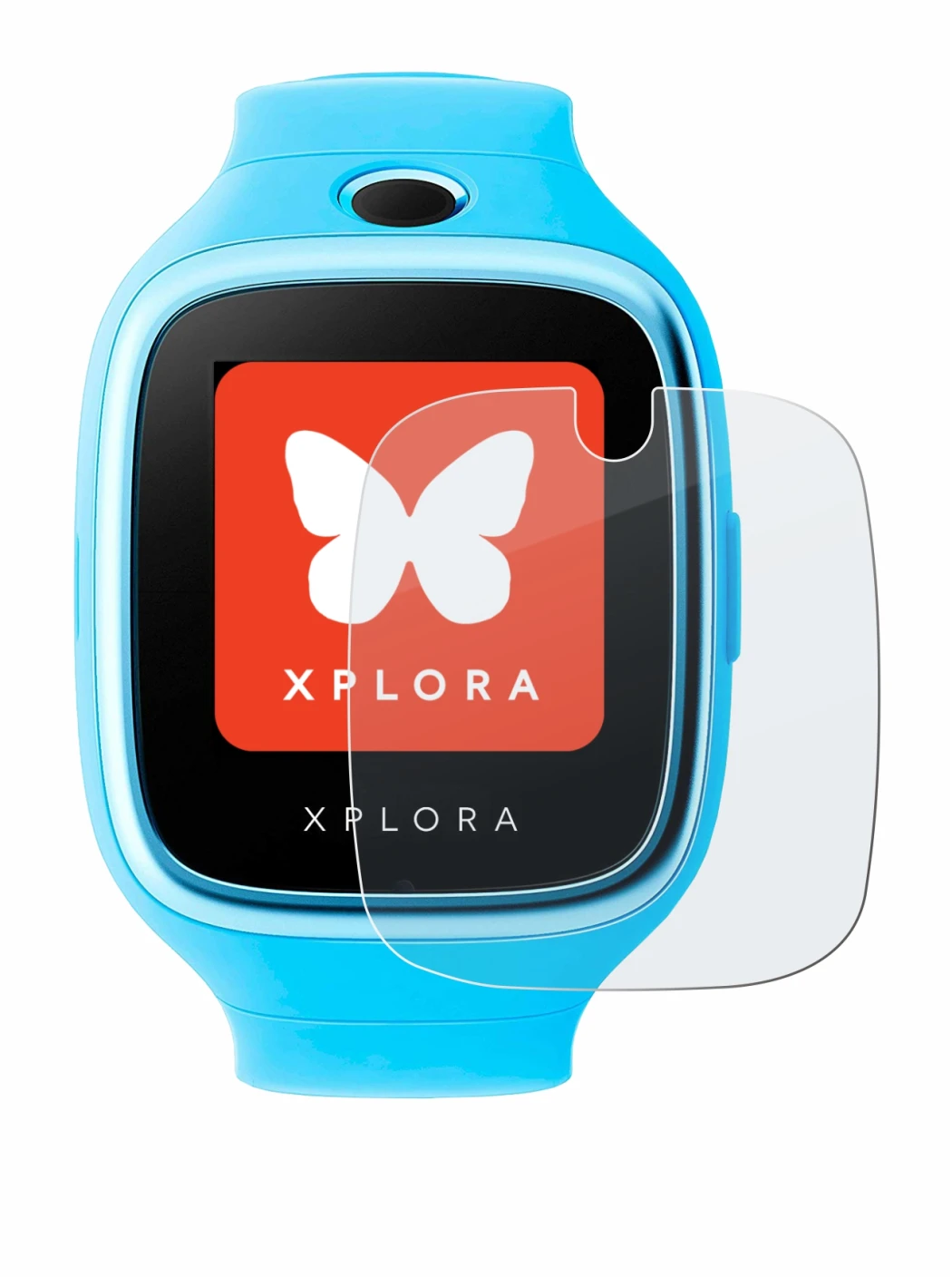 Image of the device Xplora Go with a wide variety of screen protectors.