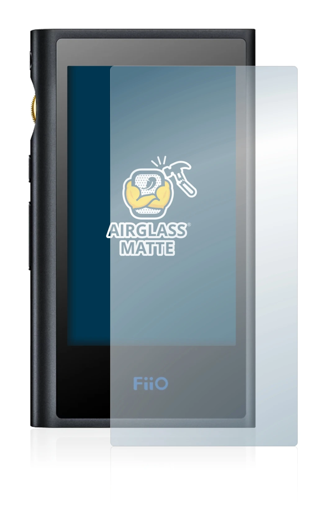 Image of the device FiiO M9 with a wide variety of screen protectors.