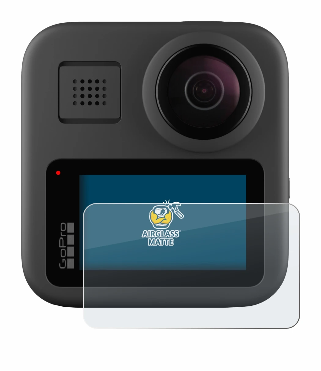 Image of the device GoPro Max with a wide variety of screen protectors.