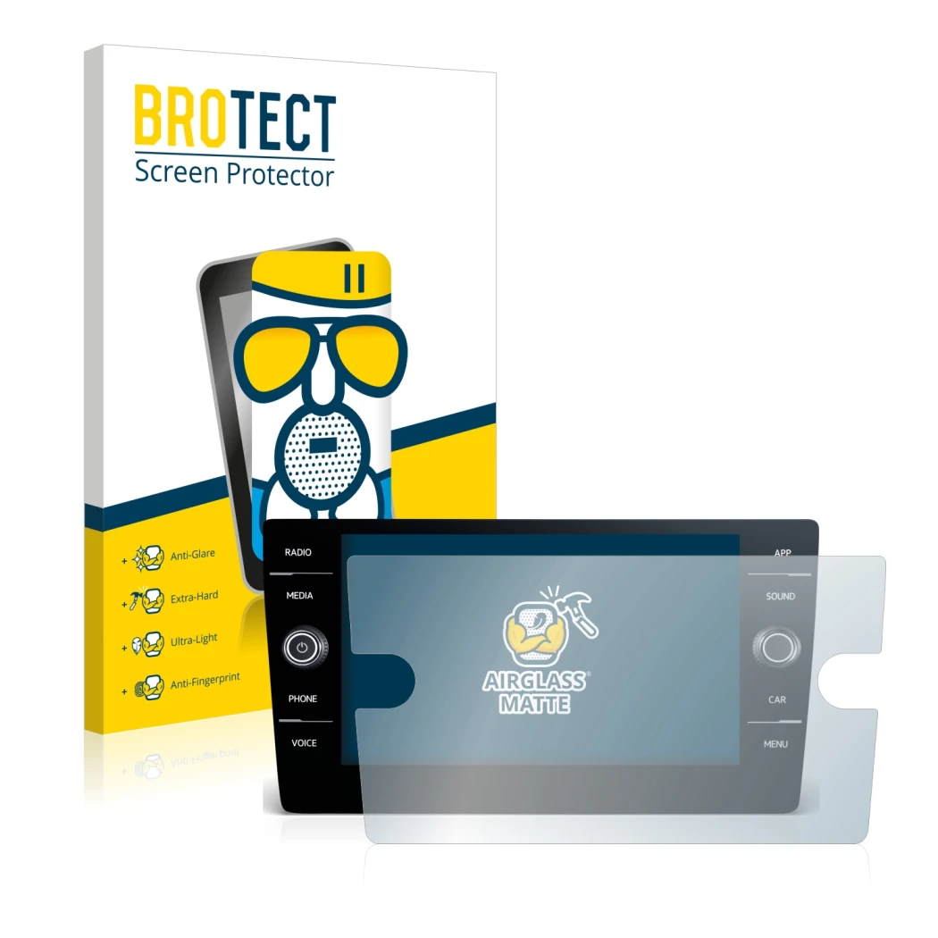 Front side of a product packaging with the brand logo BROTECT. Next to it is the device Volkswagen Arteon 2017-2019 Discover M