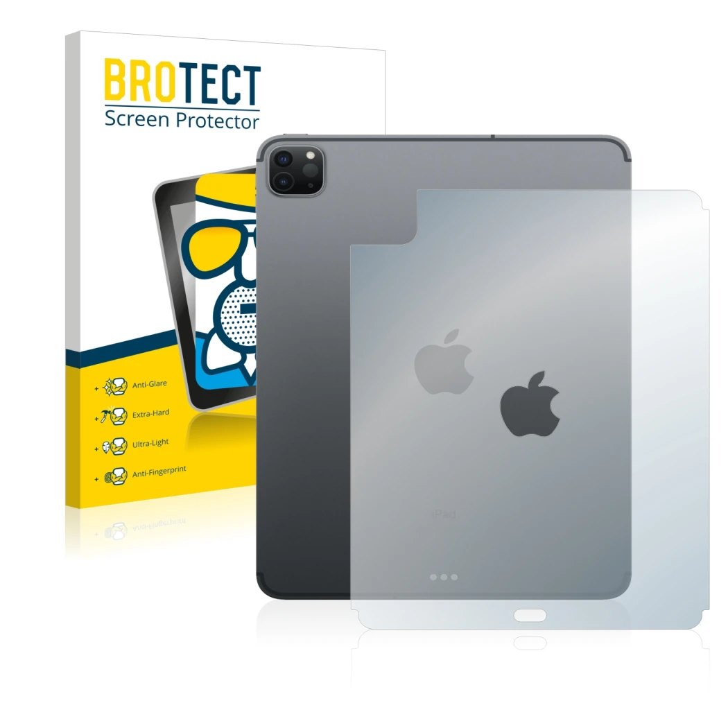 Front side of a product packaging with the brand logo BROTECT. Next to it is the device Apple iPad Pro 11
