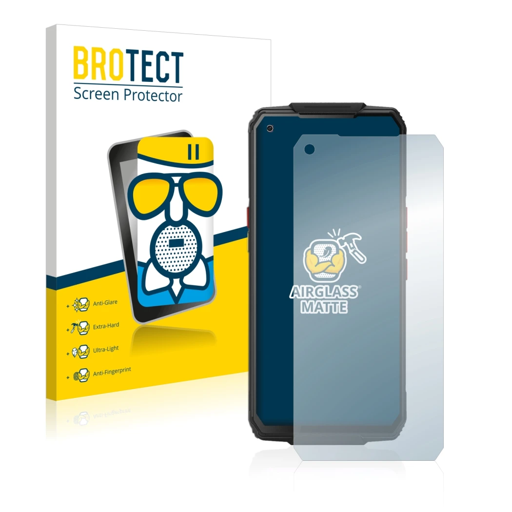 Front side of a product packaging with the brand logo BROTECT. Next to it is the device Oukitel WP7 shown with the correspondi