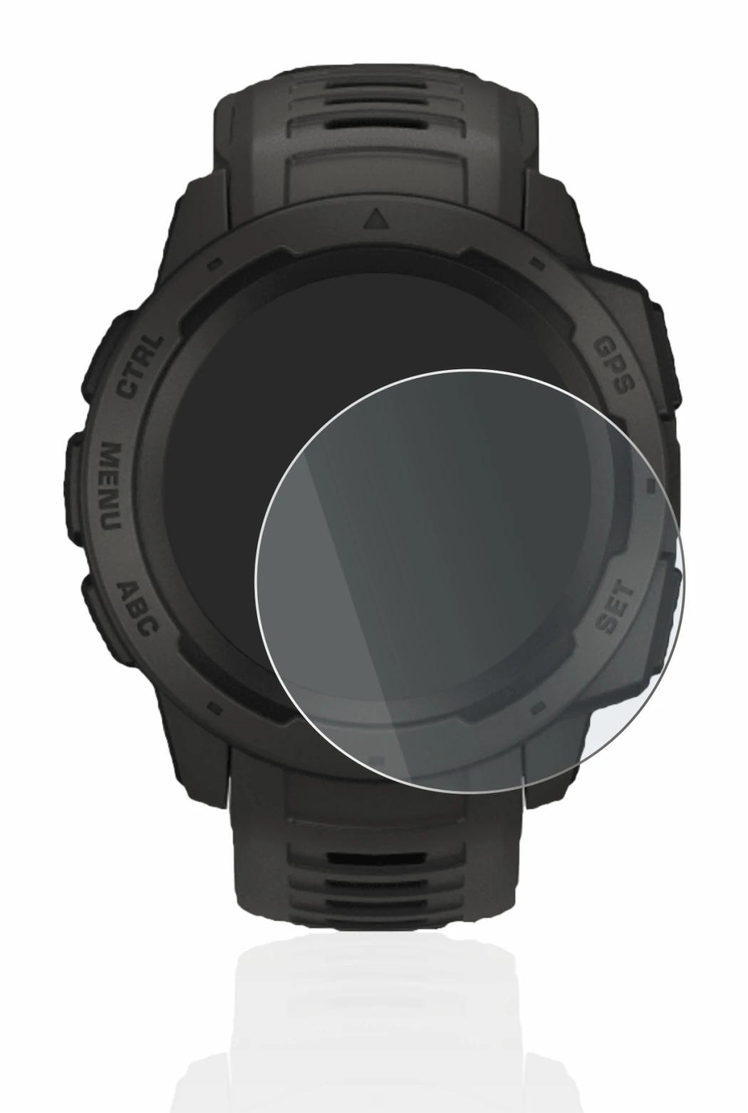 Image of the device Garmin Instinct Solar with a wide variety of screen protectors.