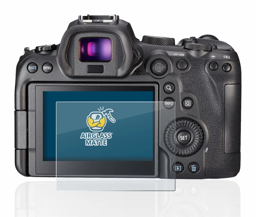 Image of the device Canon EOS R6 with a wide variety of screen protectors.