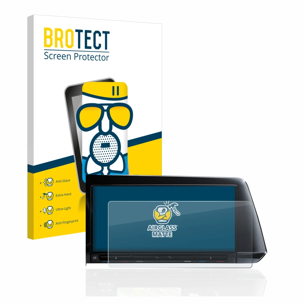 Front side of a product packaging with the brand logo BROTECT. Next to it is the device Volkswagen Golf 8 2020 Discover Pro 10