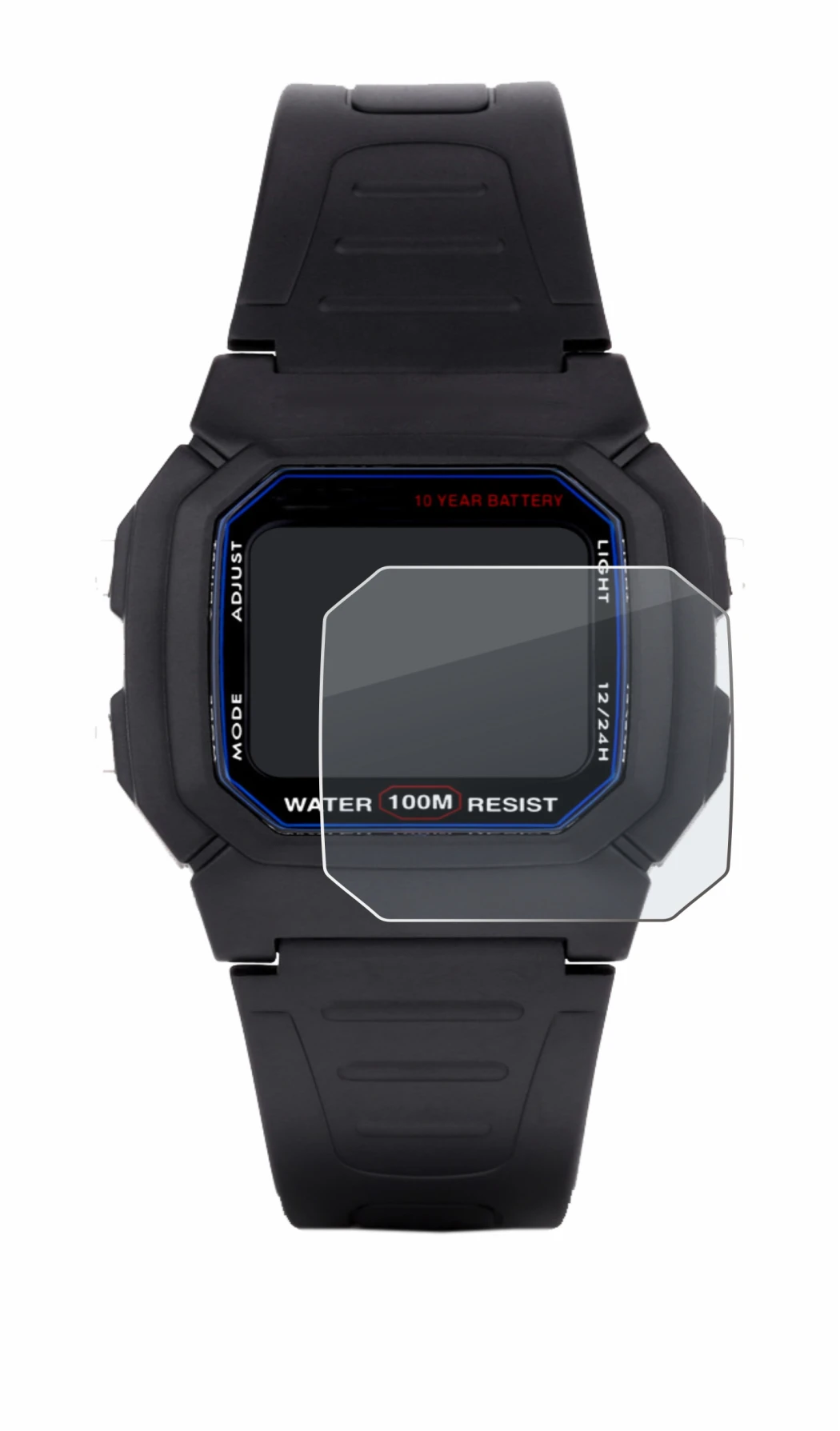 Image of the device Casio W-800H-1AVES with a wide variety of screen protectors.