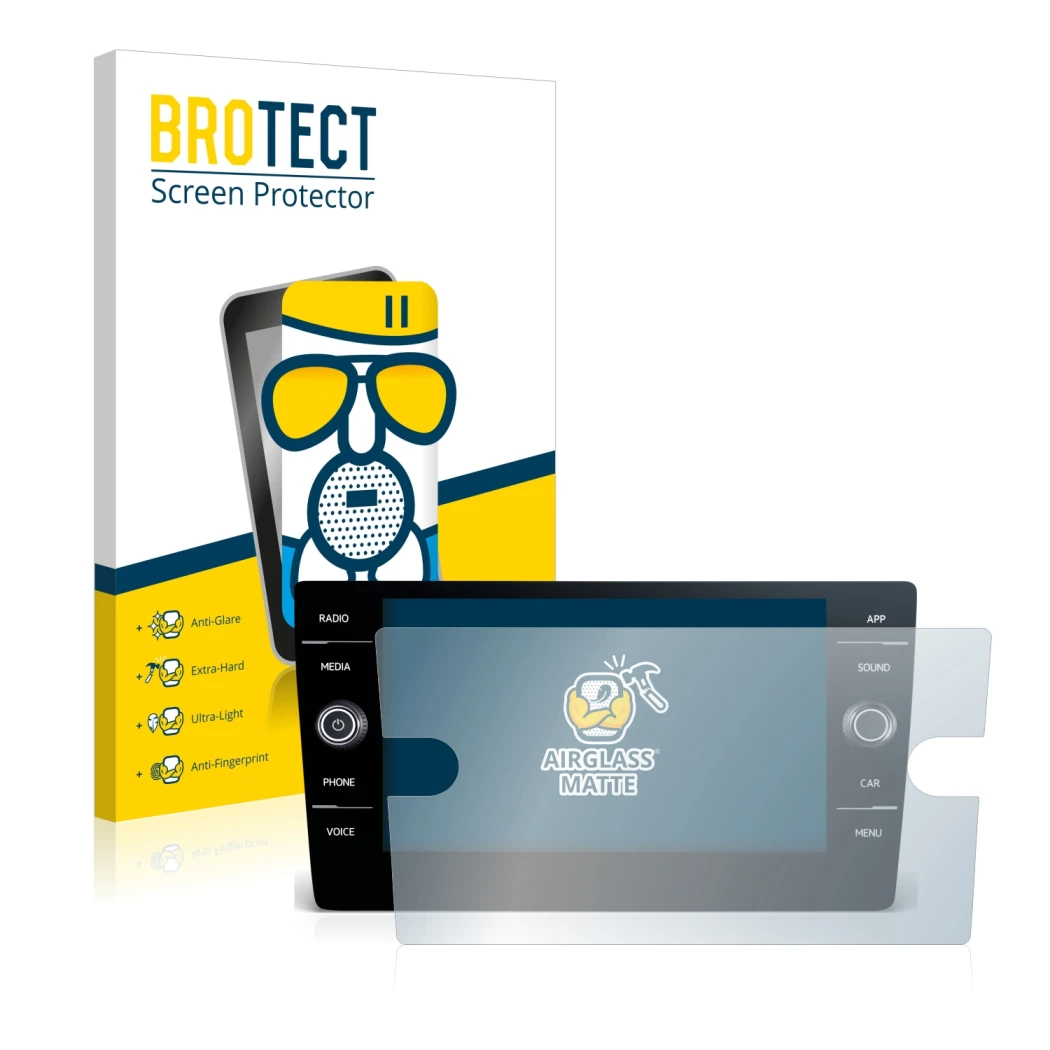 Front side of a product packaging with the brand logo BROTECT. Next to it is the device Volkswagen Tiguan R-Line TDI 2020 Disc