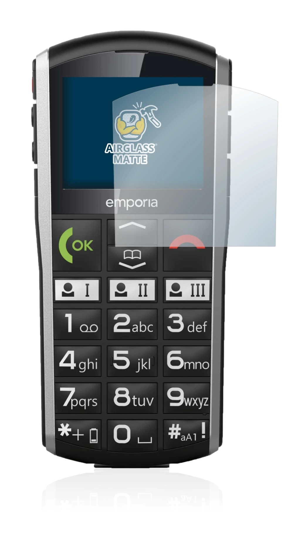 Image of the device Emporia Simplicity with a wide variety of screen protectors.