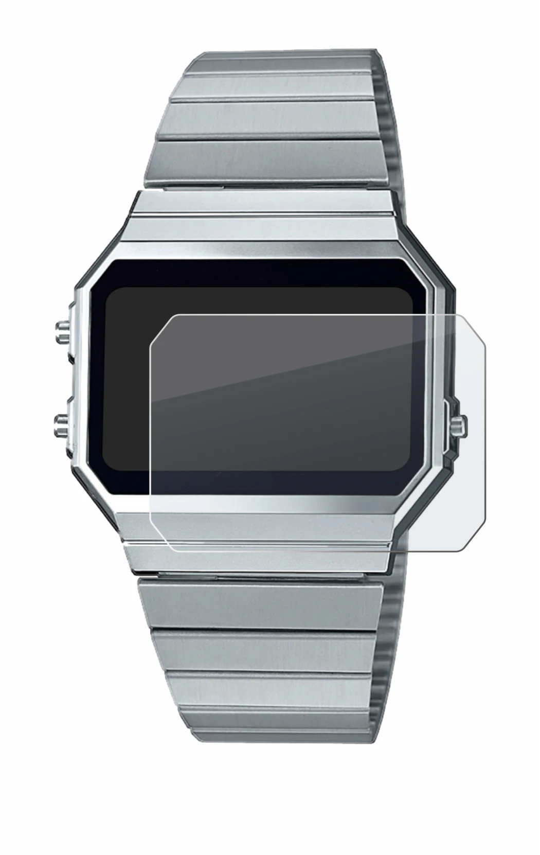 Image of the device Casio A700WE with a wide variety of screen protectors.