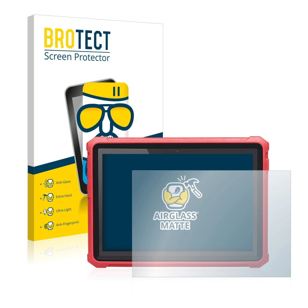 Front side of a product packaging with the brand logo BROTECT. Next to it is the device Launch X-431 Pro 5 shown with the corr