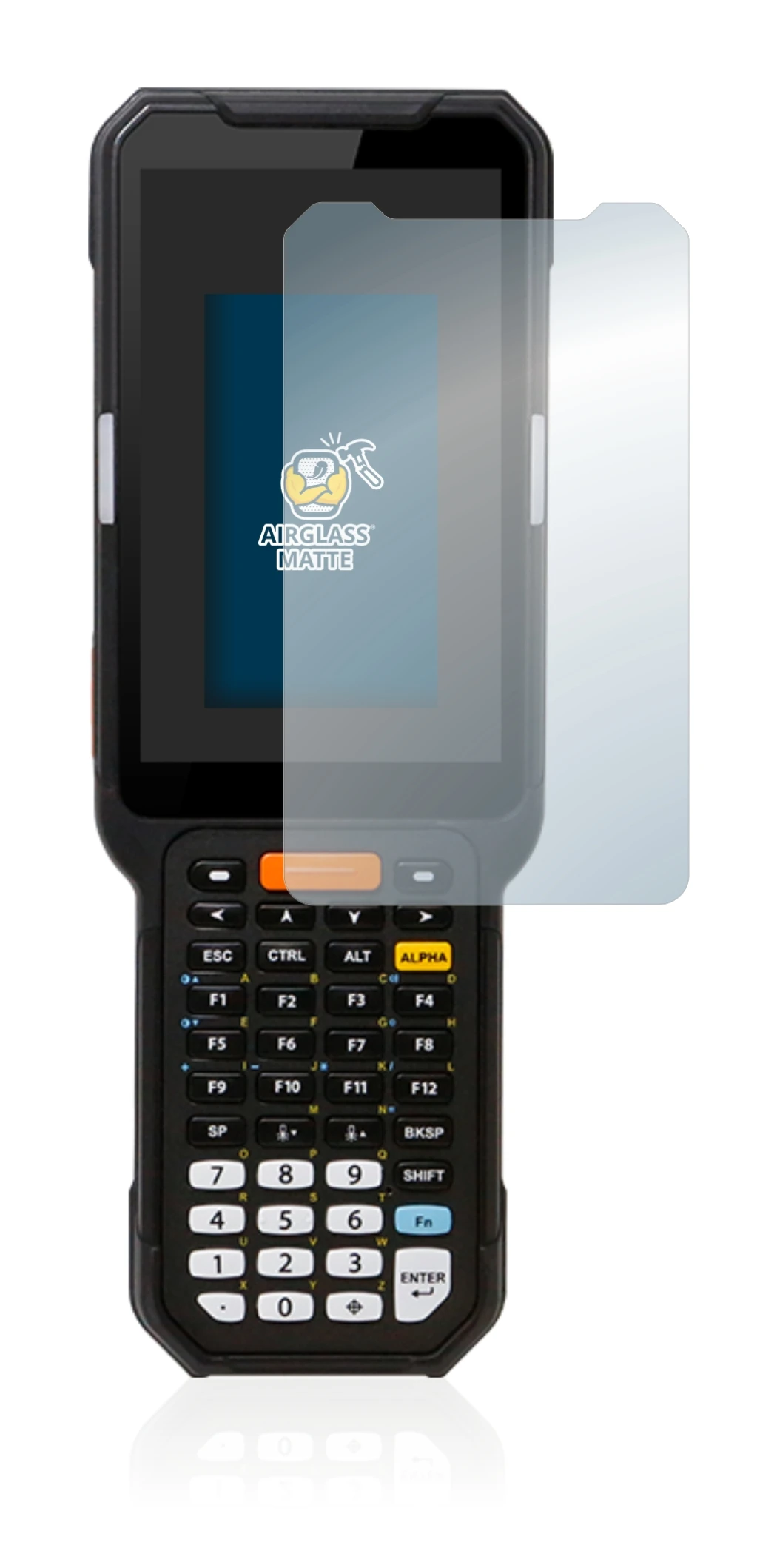 Image of the device Point Mobile PM451 with a wide variety of screen protectors.