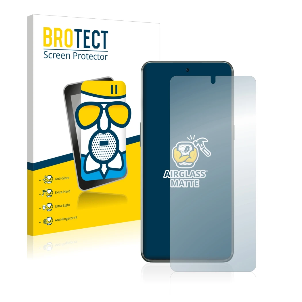 Front side of a product packaging with the brand logo BROTECT. Next to it is the device OnePlus 10T 5G shown with the correspo