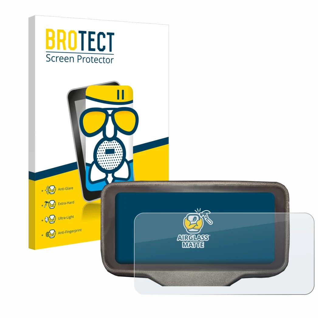 Front side of a product packaging with the brand logo BROTECT. Next to it is the device Horwin SK3 shown with the correspondin