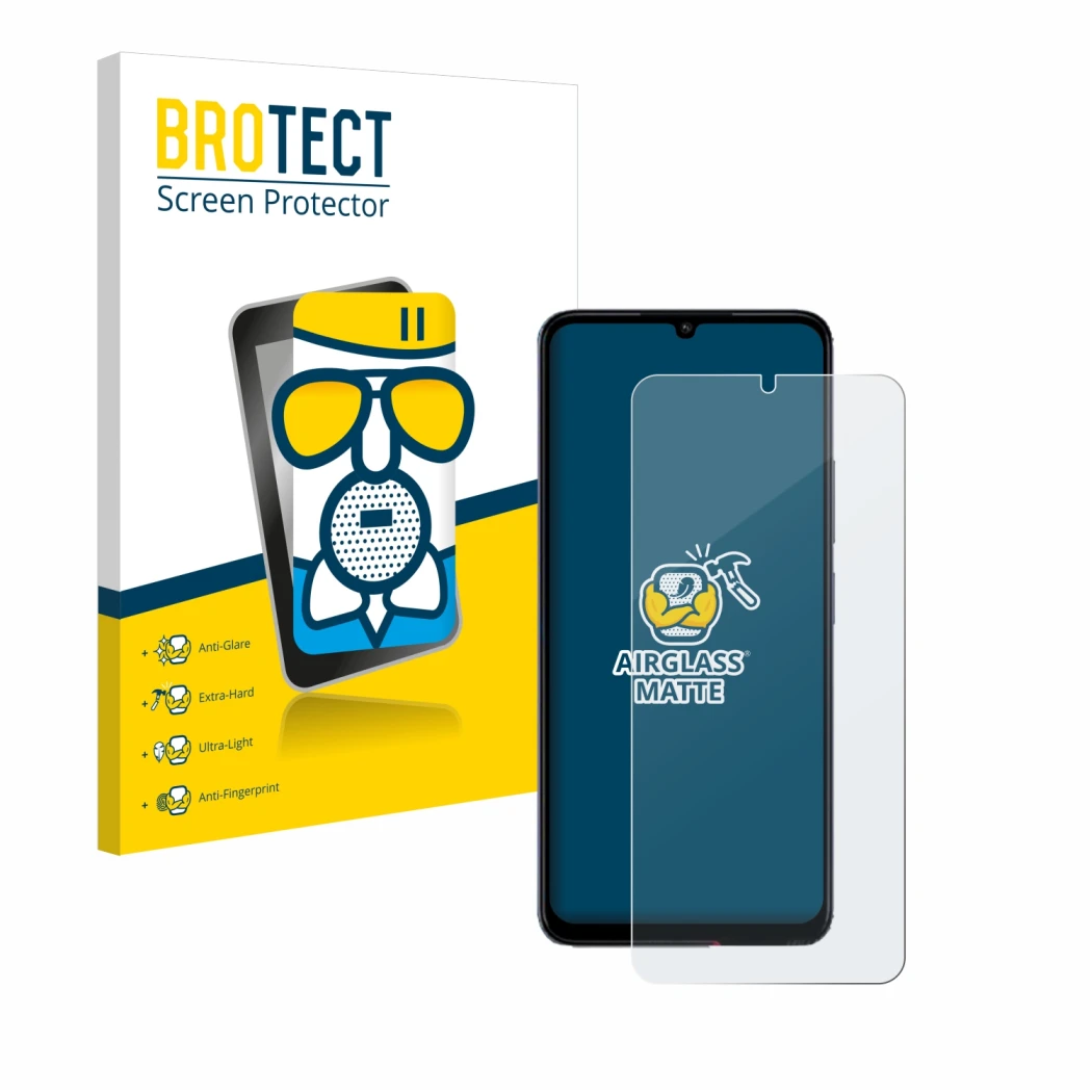 Front side of a product packaging with the brand logo BROTECT. Next to it is the device Xiaomi Poco C65 shown with the corresp