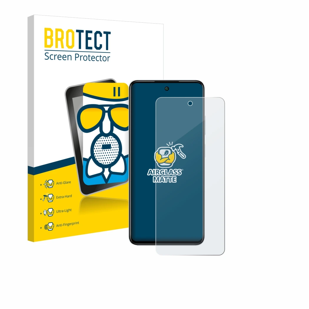 Front side of a product packaging with the brand logo BROTECT. Next to it is the device Infinix Smart 8 shown with the corresp