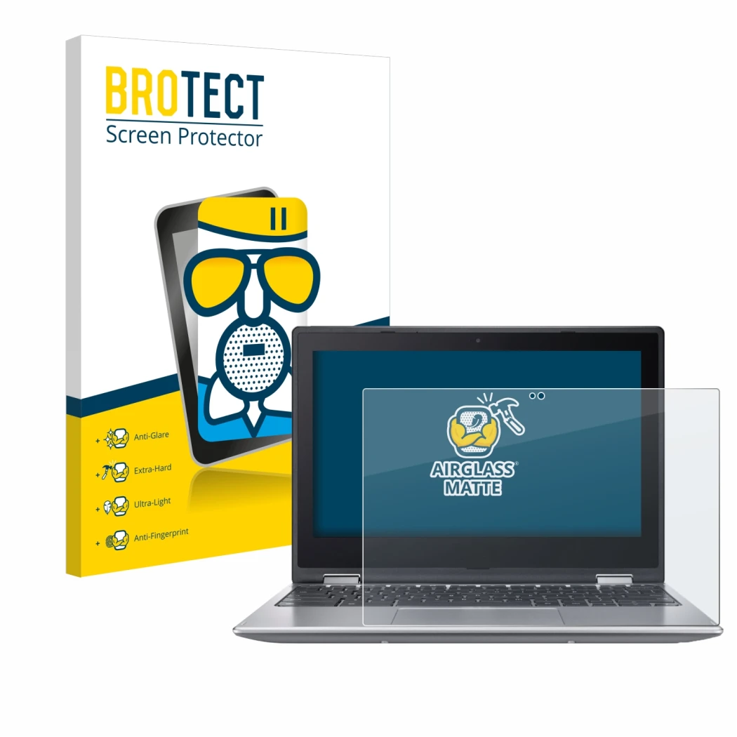 Front side of a product packaging with the brand logo BROTECT. Next to it is the device Acer Chromebook Spin 511 R756TN-TCO sh