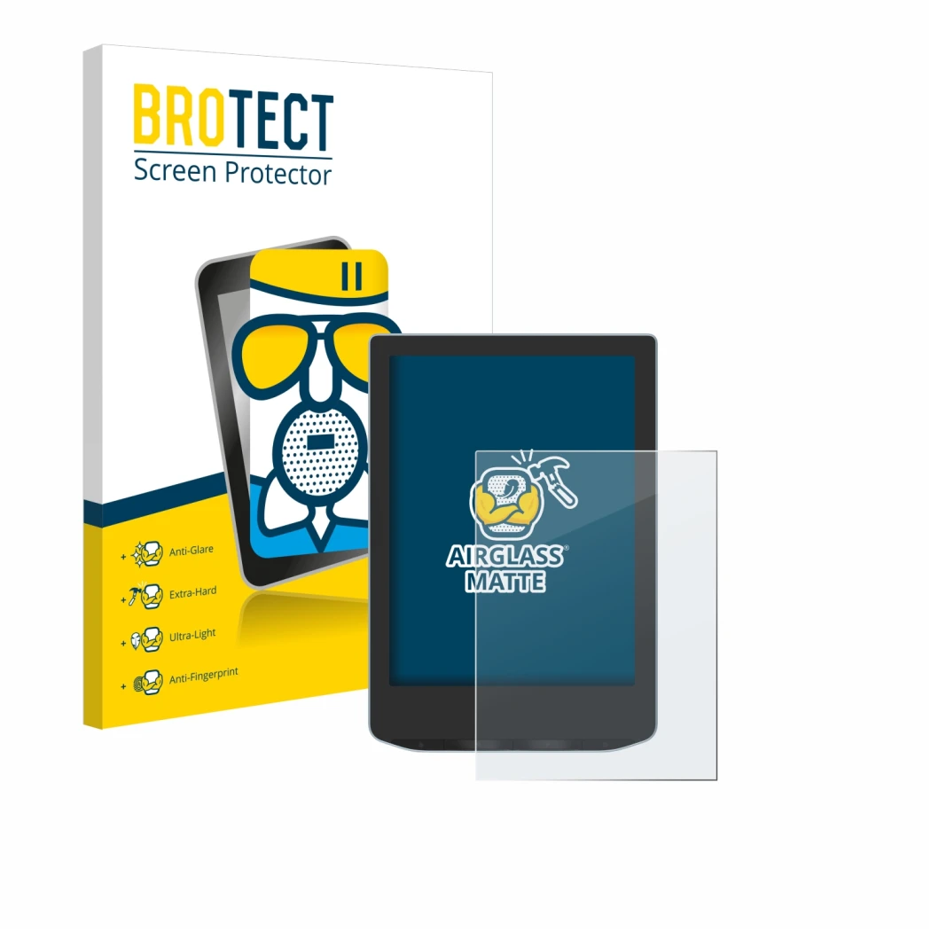 Front side of a product packaging with the brand logo BROTECT. Next to it is the device Vivlio Light HD shown with the corresp