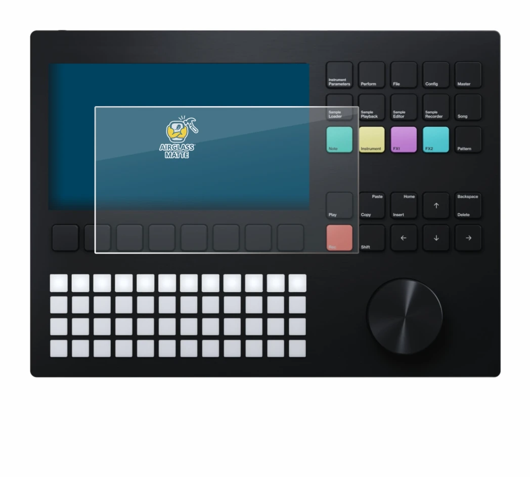 Image of the device Polyend Tracker with a wide variety of screen protectors.