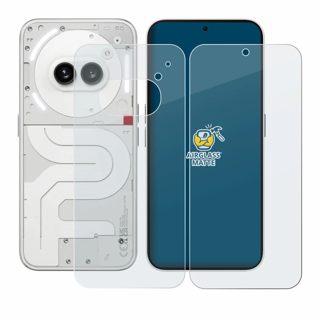 Image of the device Nothing Phone (2a) (Front+Back) with a wide variety of screen protectors.