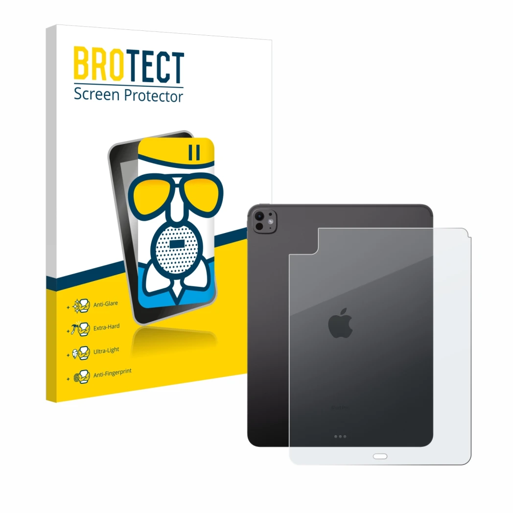 Front side of a product packaging with the brand logo BROTECT. Next to it is the device Apple iPad Pro 13