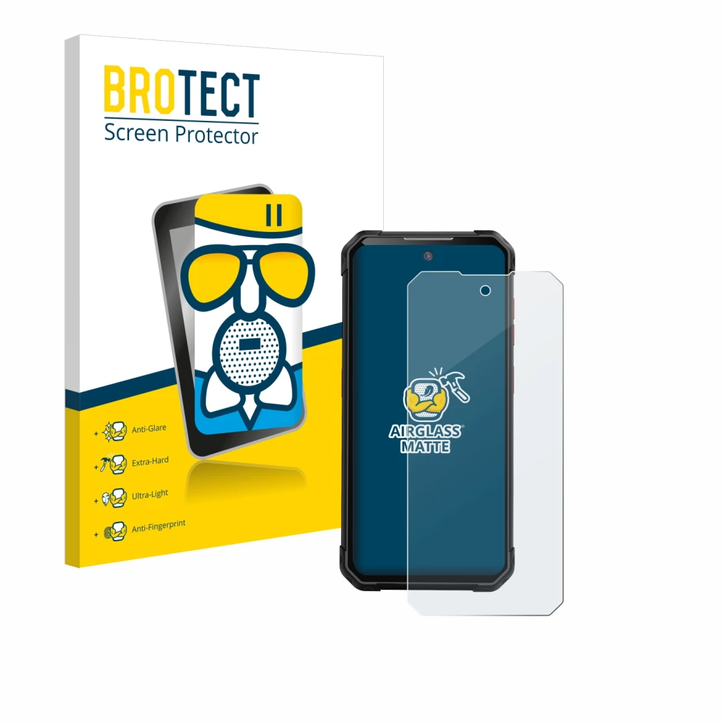 Front side of a product packaging with the brand logo BROTECT. Next to it is the device iiiF150 B2 shown with the correspondin