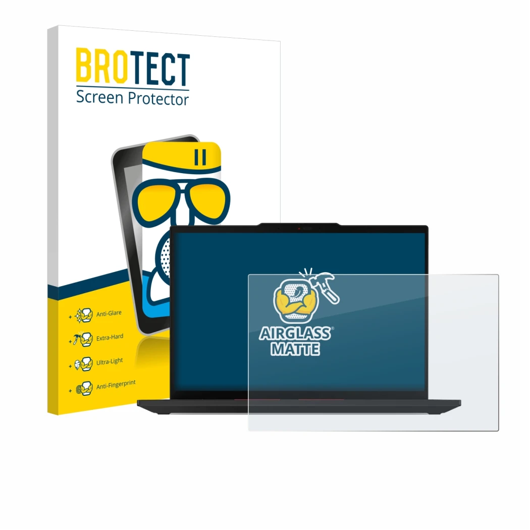 Front side of a product packaging with the brand logo BROTECT. Next to it is the device Lenovo ThinkPad P14s Gen 5 14