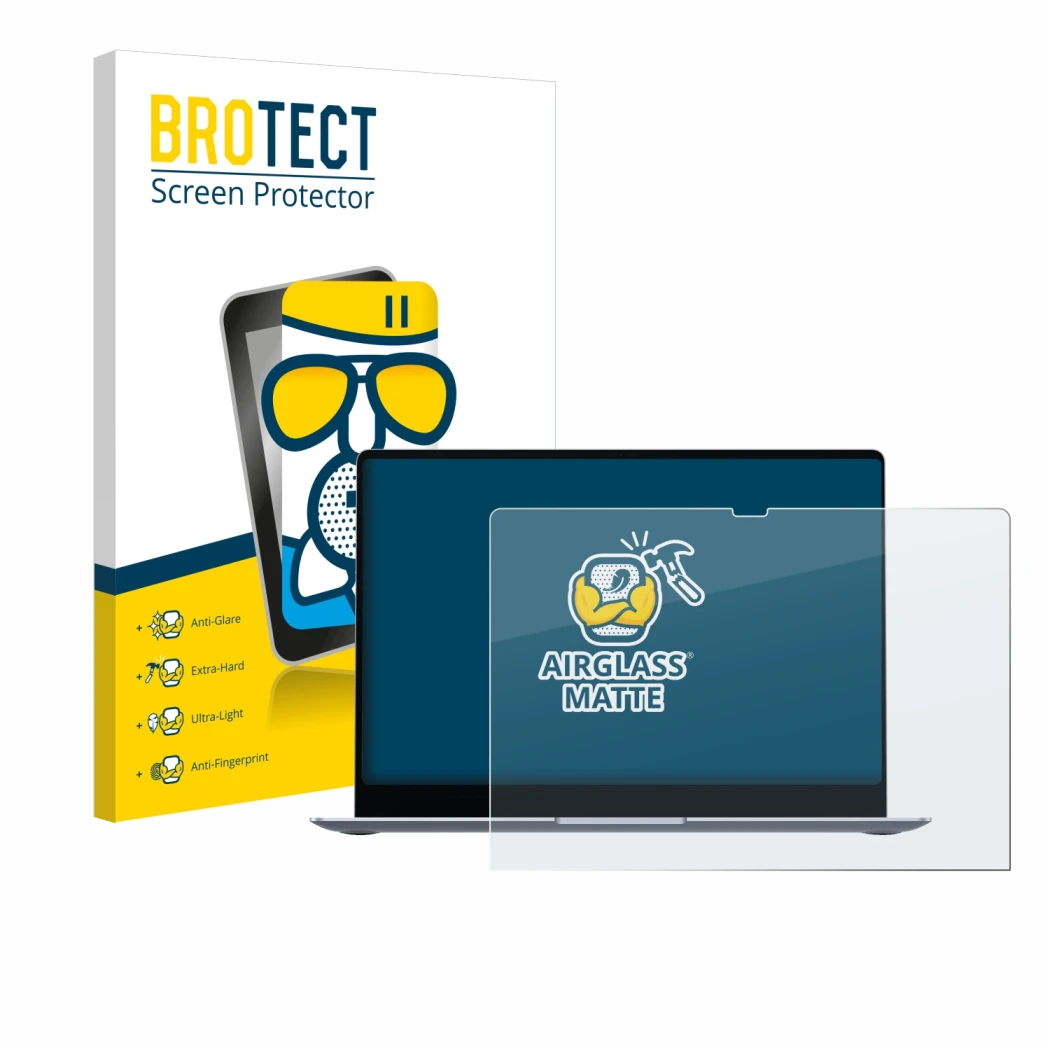 Front side of a product packaging with the brand logo BROTECT. Next to it is the device Samsung Galaxy Book4 Edge 14