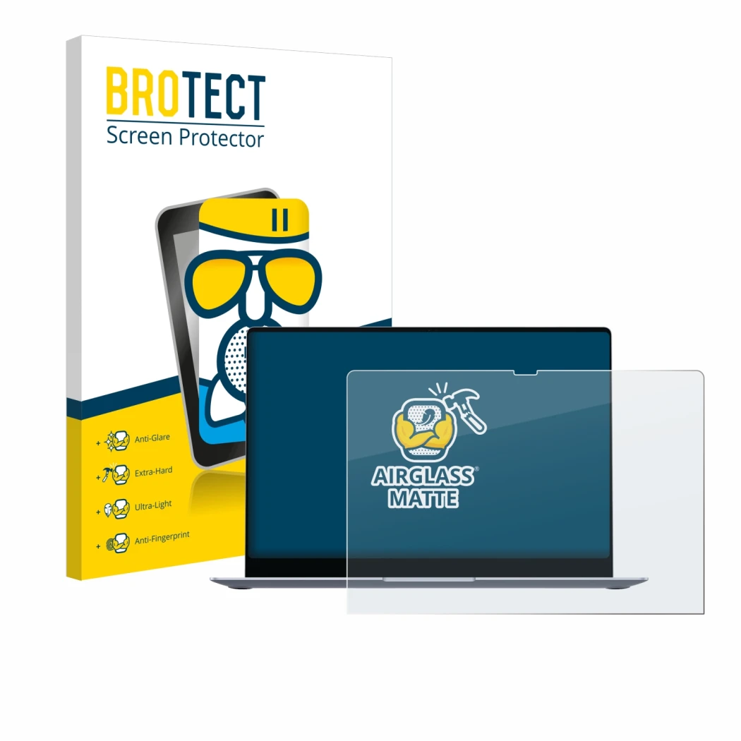 Front side of a product packaging with the brand logo BROTECT. Next to it is the device Samsung Galaxy Book4 Edge 16