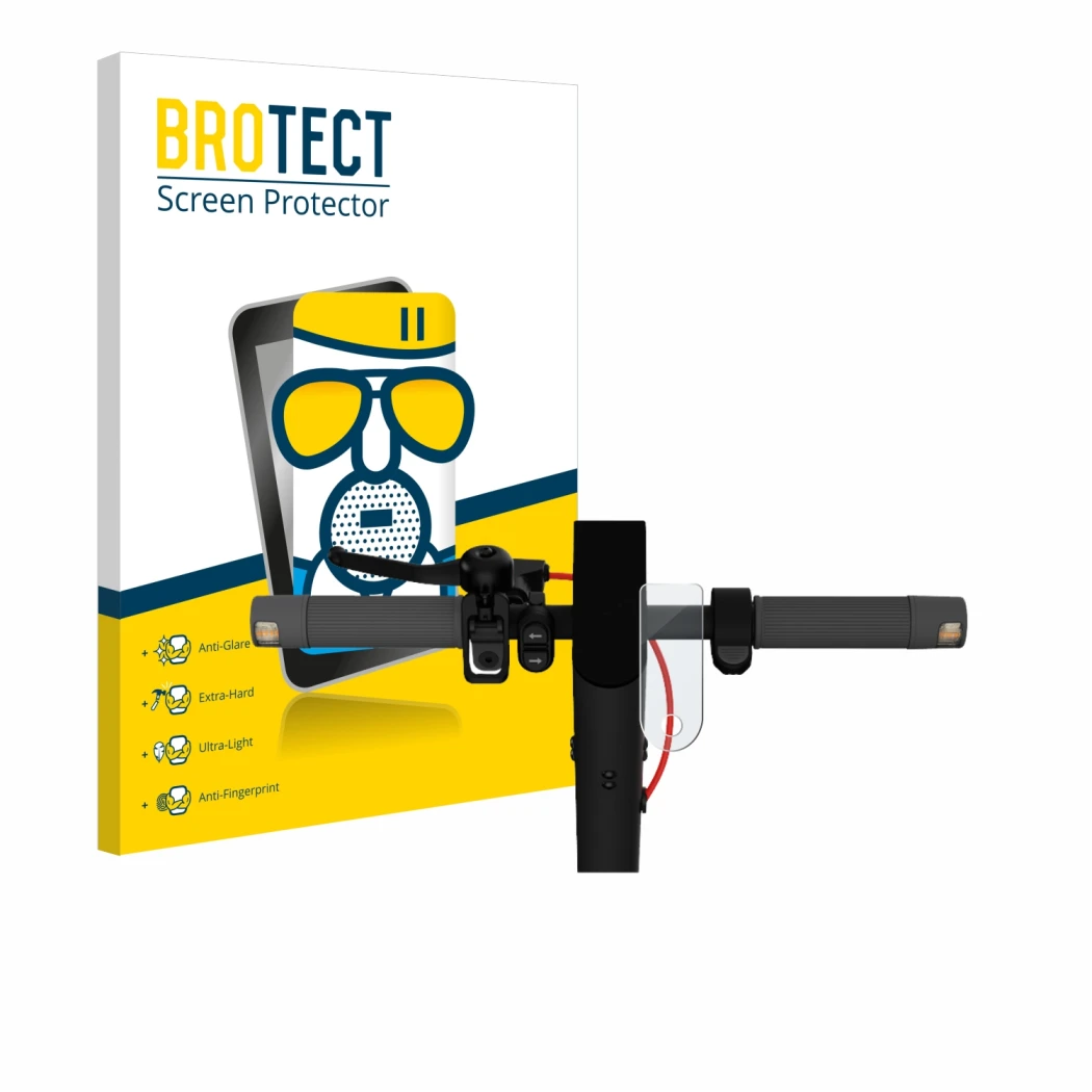 Front side of a product packaging with the brand logo BROTECT. Next to it is the device Xiaomi Mi 4 Lite E-Scooter (2nd Gen.) 