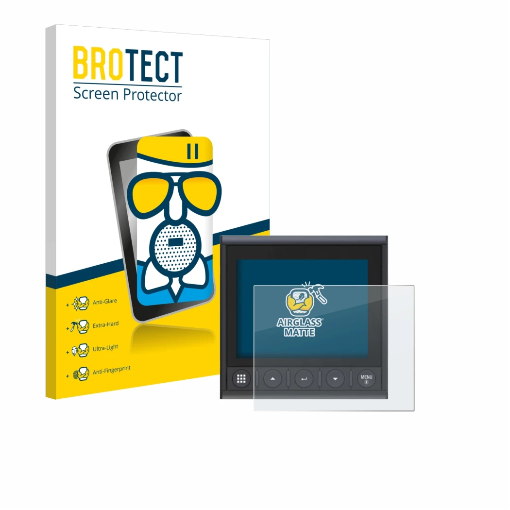 Front side of a product packaging with the brand logo BROTECT. Next to it is the device B&G Triton 2 shown with the correspond