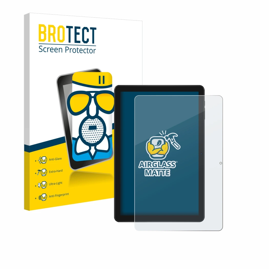 Front side of a product packaging with the brand logo BROTECT. Next to it is the device Doogee T10W shown with the correspondi