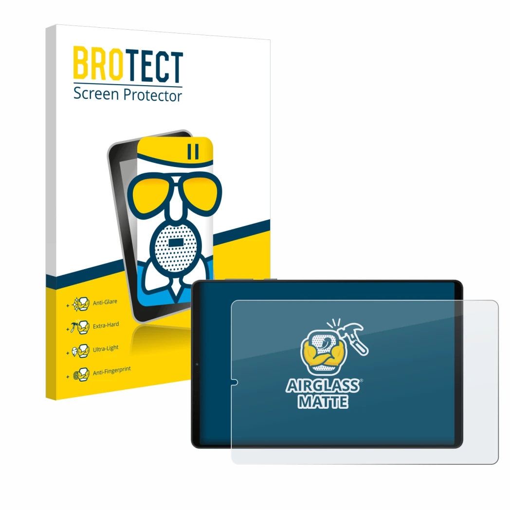 Front side of a product packaging with the brand logo BROTECT. Next to it is the device Lenovo Legion Y700 (2024) shown with t