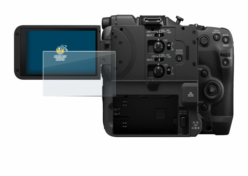 Image of the device Canon EOS C400 with a wide variety of screen protectors.